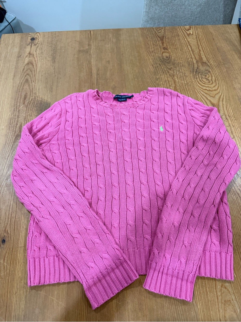 Ralph Lauren Pink Cable-Knit Crewneck Sweater